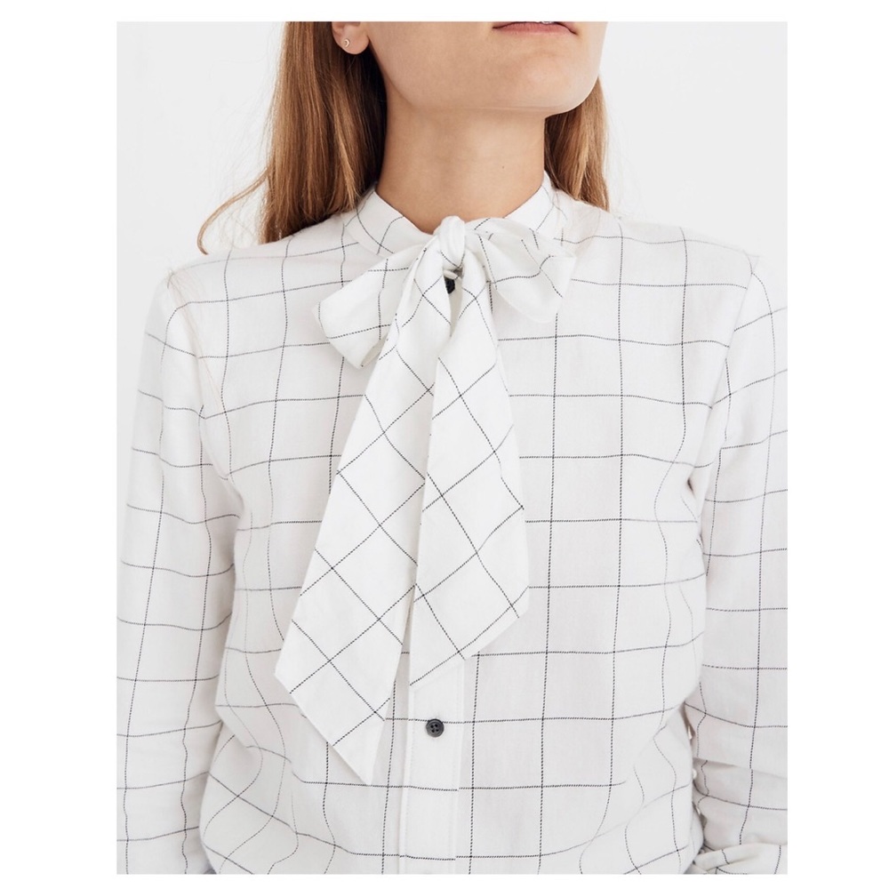 Madewell Flannel Tie-Neck Button Down Shirt in Windowpane K0191 Size Small New